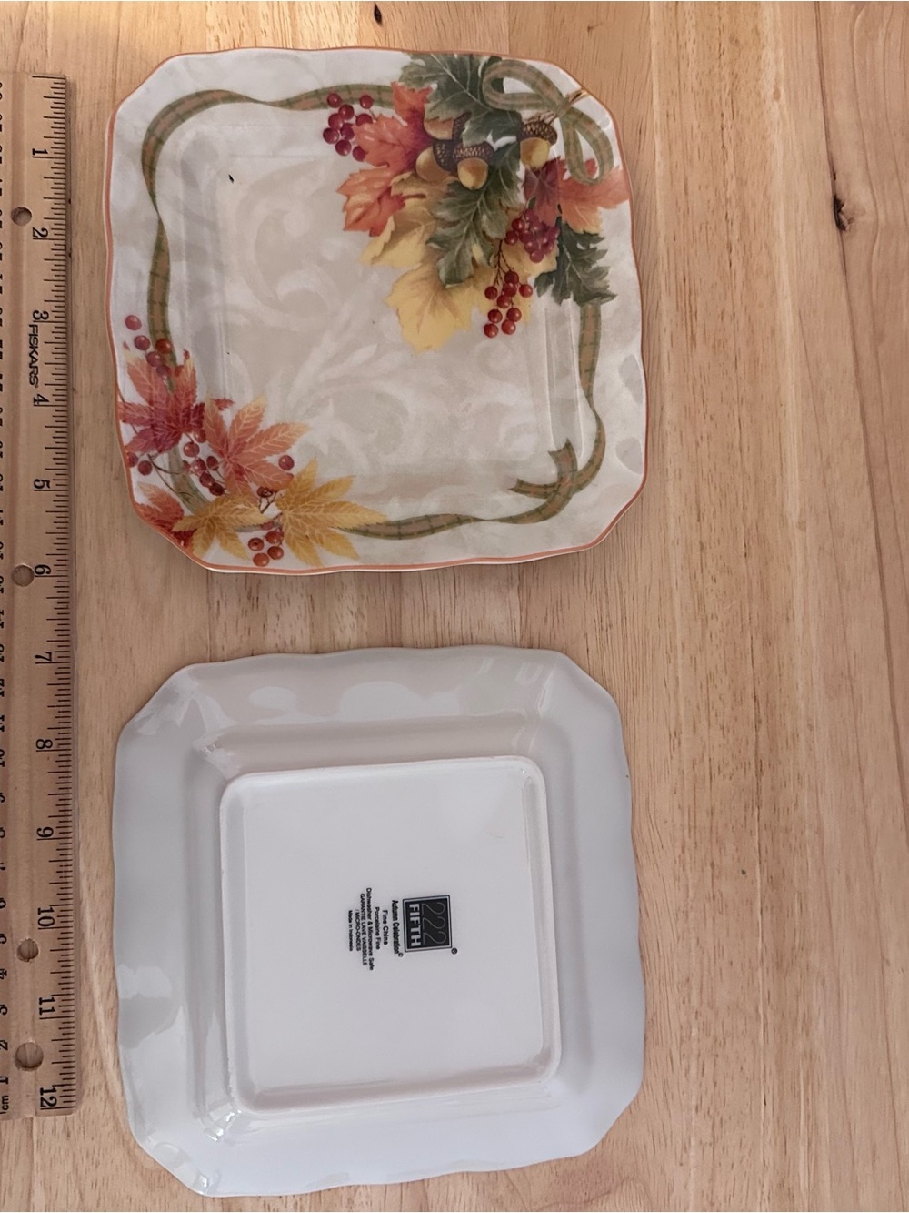 Square Autumn Leaves Dessert Plate - Multicolor by Gibson